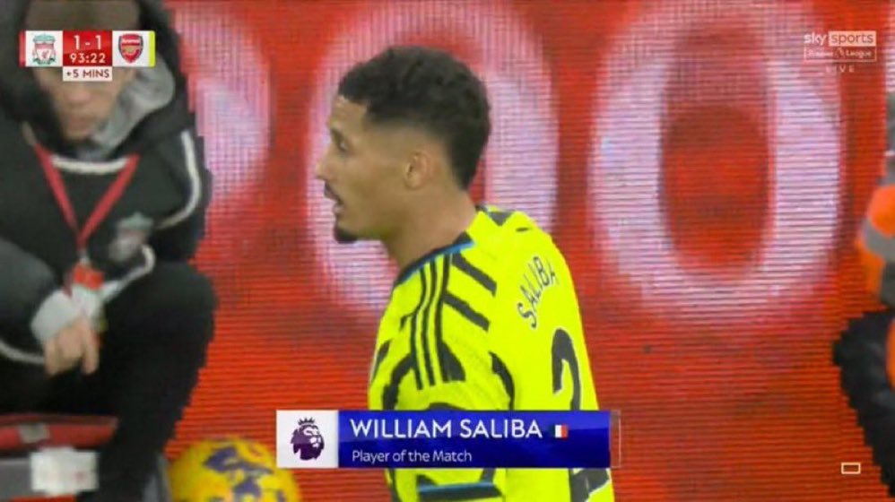 AwJeffers's tweet photo. William Saliba pulled up at Anfield, face to face with Virgil Van Dijk and walks away with the Man of the Match. The debate is over I’ll say. Rolls Royce. #LIVARS . https://t.co/D21dVEwp9E