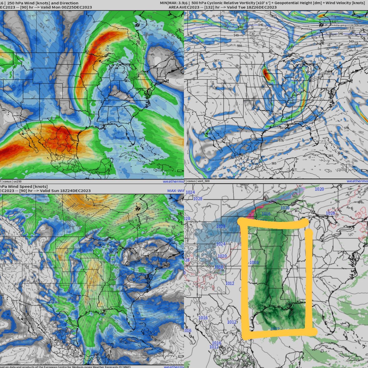 WxcenterNazario's tweet photo. Nice four-panel view of what’s to come tomorrow into Christmas Day. Pretty active pattern!
#Weather #coldfront #stormsystem #weatherprediction #weatheranalysis https://t.co/EvzvNR8Z9q