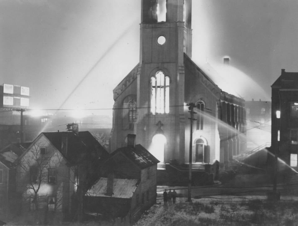 St. Malachi #Catholic Church Fire. December 23, 1943. Washington Ave. near West 25th #Cleveland Found <a href="/Cleveland_PL/">Cleveland Public Library</a>