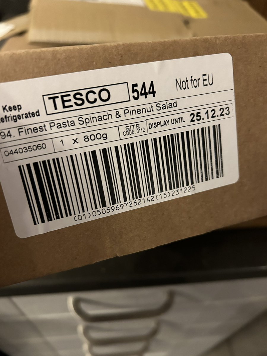 mummyspud's tweet photo. @Tesco slightly disappointed to have picked up our festive click and collect order to get home to find that the date on the pasta is rubbish and no cheese selection either 😭😭 https://t.co/8ev2MI5mHK