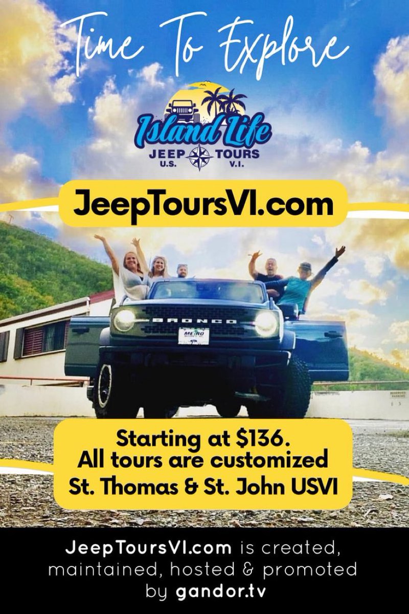 Our friends: “Time To Explore! When you visit St. Thomas, US Virgin Islands, book a private customizable jeep tour at JeepToursVI.com”

Hola <a href="/JeepToursVI/">Island Life Jeep Tours</a> <a href="/viislandlife/">Island Life Water Sports</a> &amp; <a href="/CoolestCarib/">😎🌴CoolestCarib</a>