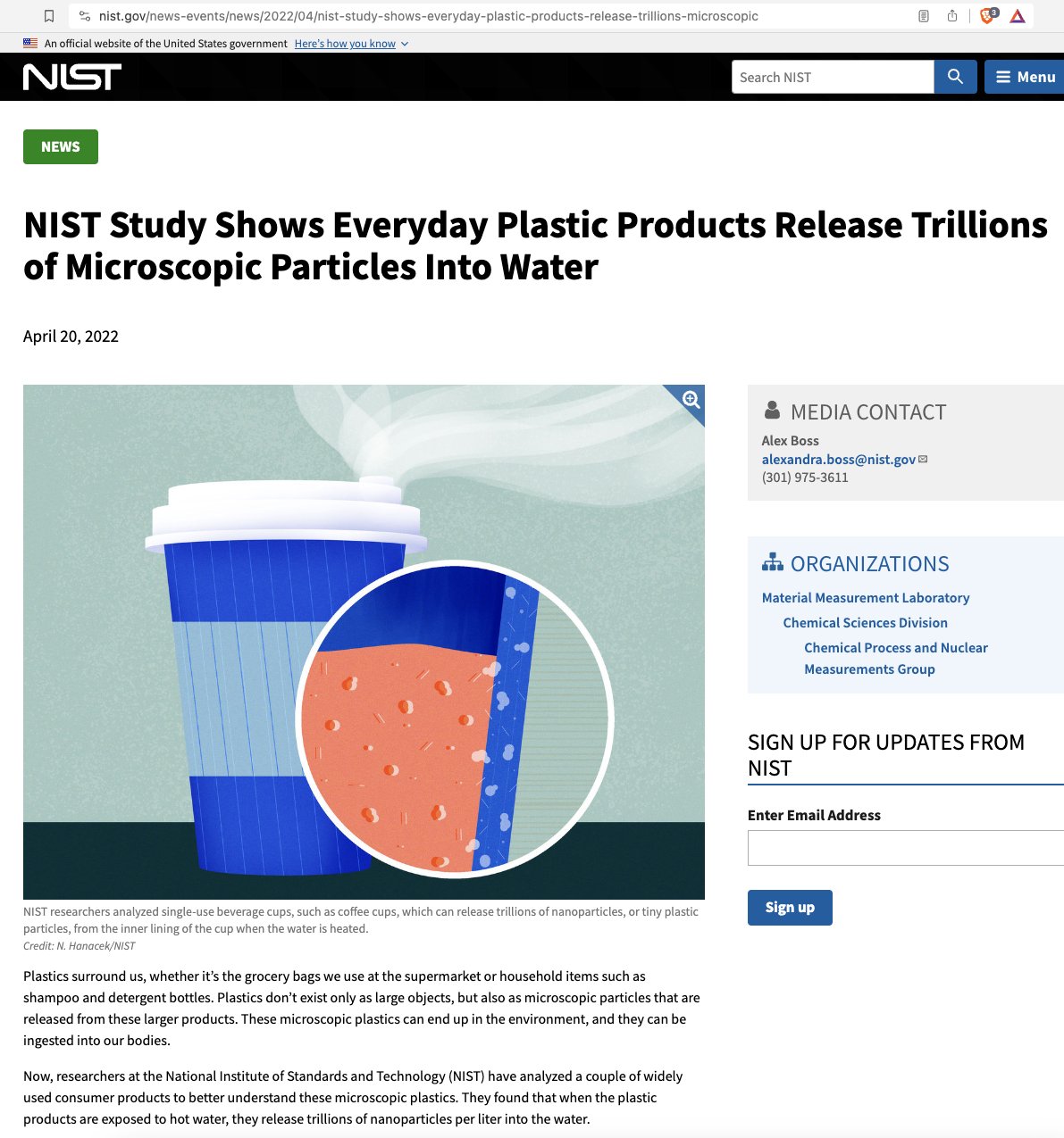 NIST Study Shows Everyday Plastic Products Release Trillions of Microscopic  Particles Into Water