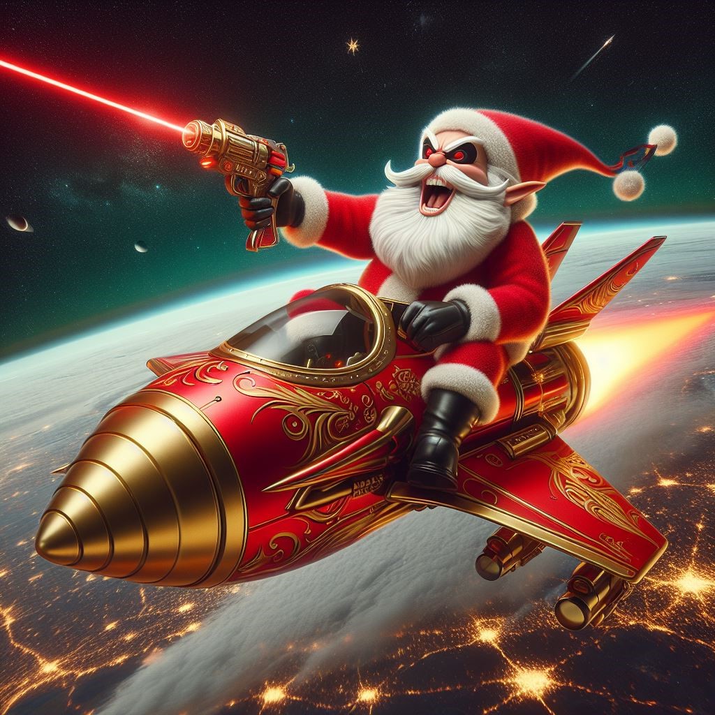 NativeStew's tweet photo. Psycho Santa

(c)A. Derek Catalano - AI Image Generator
#AI #AI_art #art #Christmas #SantaClaus #rocket #space #outer_space #laser #gun #ride #rocket #red #gold https://t.co/ew5ZgV6zdY