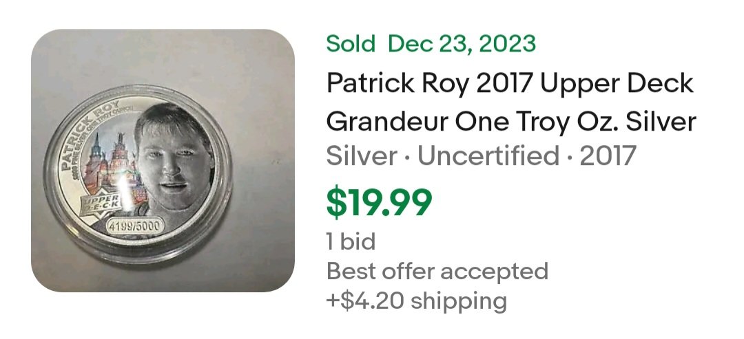 RepackRips's tweet photo. It wasn't a very popular product, but I don't understand how any 2017 Upper Deck Grandeur coin, certainly not a big name HOFer like Patrick Roy, sells for $20?? If anyone has these coins of any player for sale, I'd very gladly be buyer at $20 each, for as many as you've got. https://t.co/7PKNRxt3cz