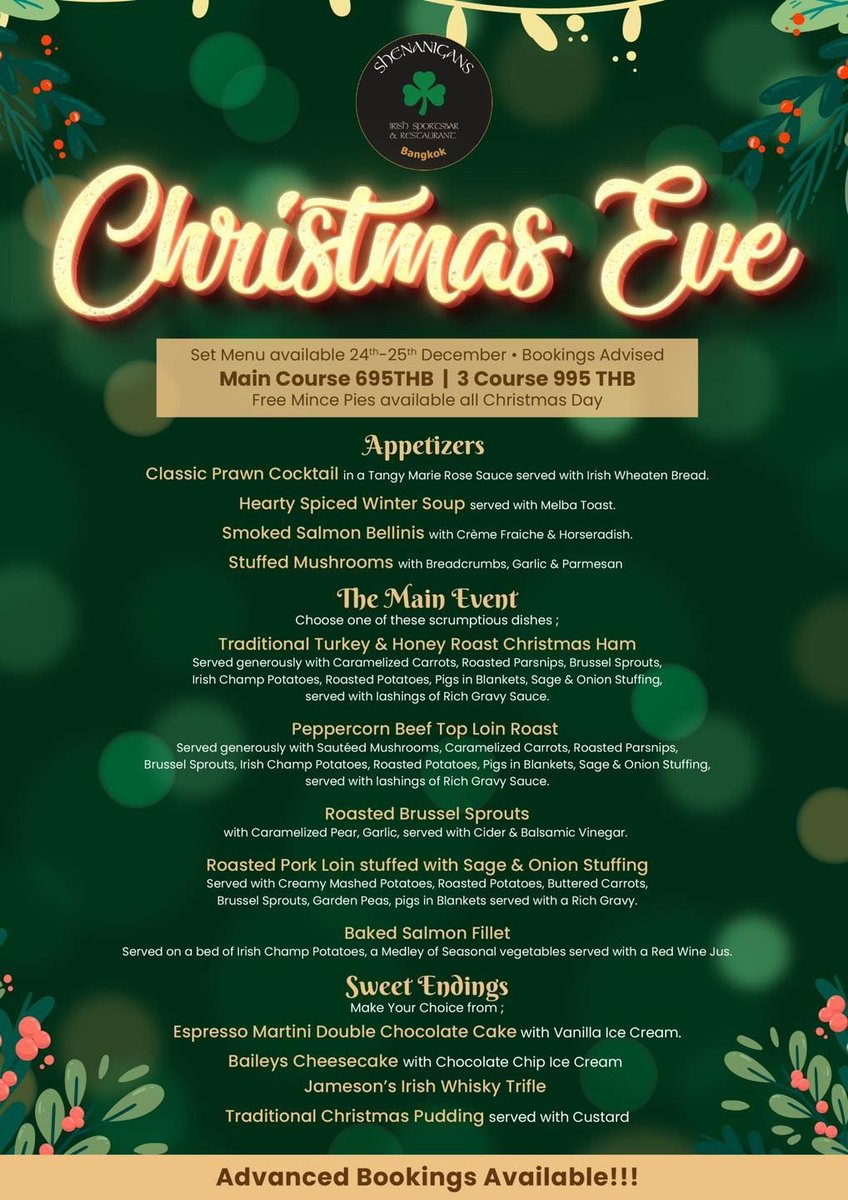 Don't miss out on our delicious Christmas Eve Lunch! Reserve your table today. #BookNow #FestiveFeast