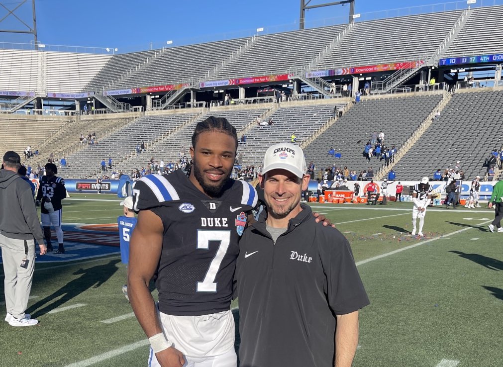 Coach_DFeeley's tweet photo. This guy took a chance on Duke and made an immediate impact on campus and in our great locker room, he became All ACC, he became a Bowl CHAMPION, and he’s Family for life.  Beyond words proud of you Al 👊 ❤️ 😈 https://t.co/wCCdOWklUp