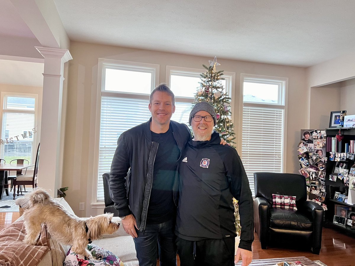 Kevin Burns, formerly of the C.Crew, came to see John in the ICU in Dec of 2019 to say goodbye - we were moving to hospice & making end of life preparations. Today, he and his dad came to say Merry Christmas to his old youth coach. So THANKFUL to  #MDAnderson and #BetheMatch !