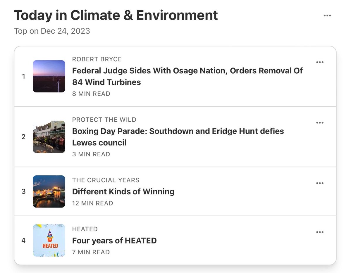 pwrhungry's tweet photo. This is cool: 
My 1900-word piece on the Osage tribe's HUGE court win over Enel is #1 today on a platform that shall not be named.
 
My prediction: this ruling will NOT be covered by  @nytimes, @npr, @juliaradio, or @JStein_WaPo 

Why not? It doesn't fit the "green" narrative. https://t.co/WXoryNh1h2