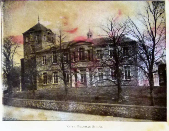 Former Keith Grammar School Church Road Scotland: closed 1965? pulled down I think in the 80's I remember it as a kid early 70's after it was used as a nursery & for community actvities. Similar olde world buildings grade 3 listed, this was chopped. Old photo from 1913 yearbook.