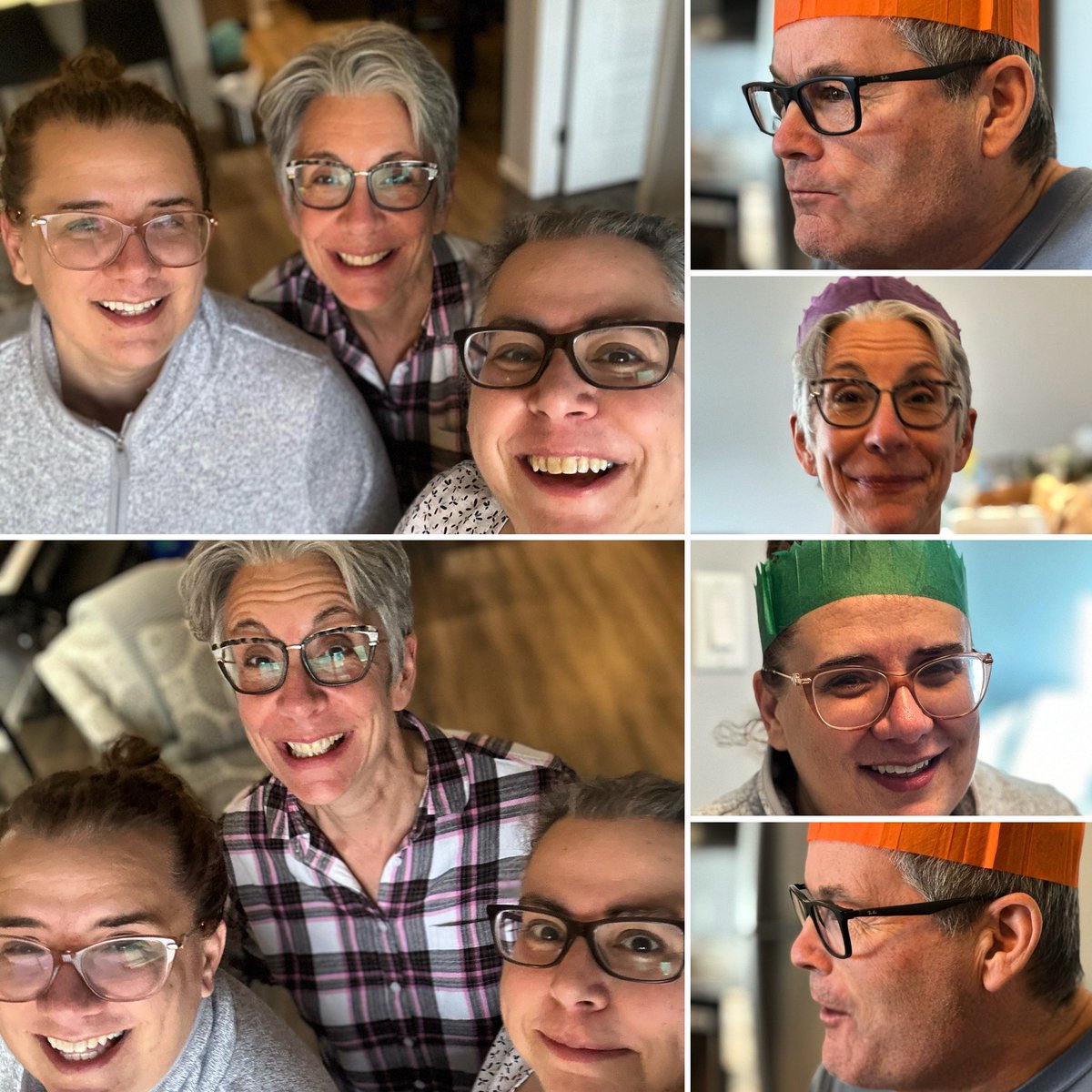 mishy840's tweet photo. Nic ordered in Mei Wei for our Christmas lunch. Trish brought the Christmas crackers - so we had the traditional paper crowns. David wasn’t a huge fan. FaceTimed with Gord for a bit and took home some lovely treats. Merry Christmas Everyone!! #christmas #ineedaselfiestick https://t.co/EJhm2B9Xck