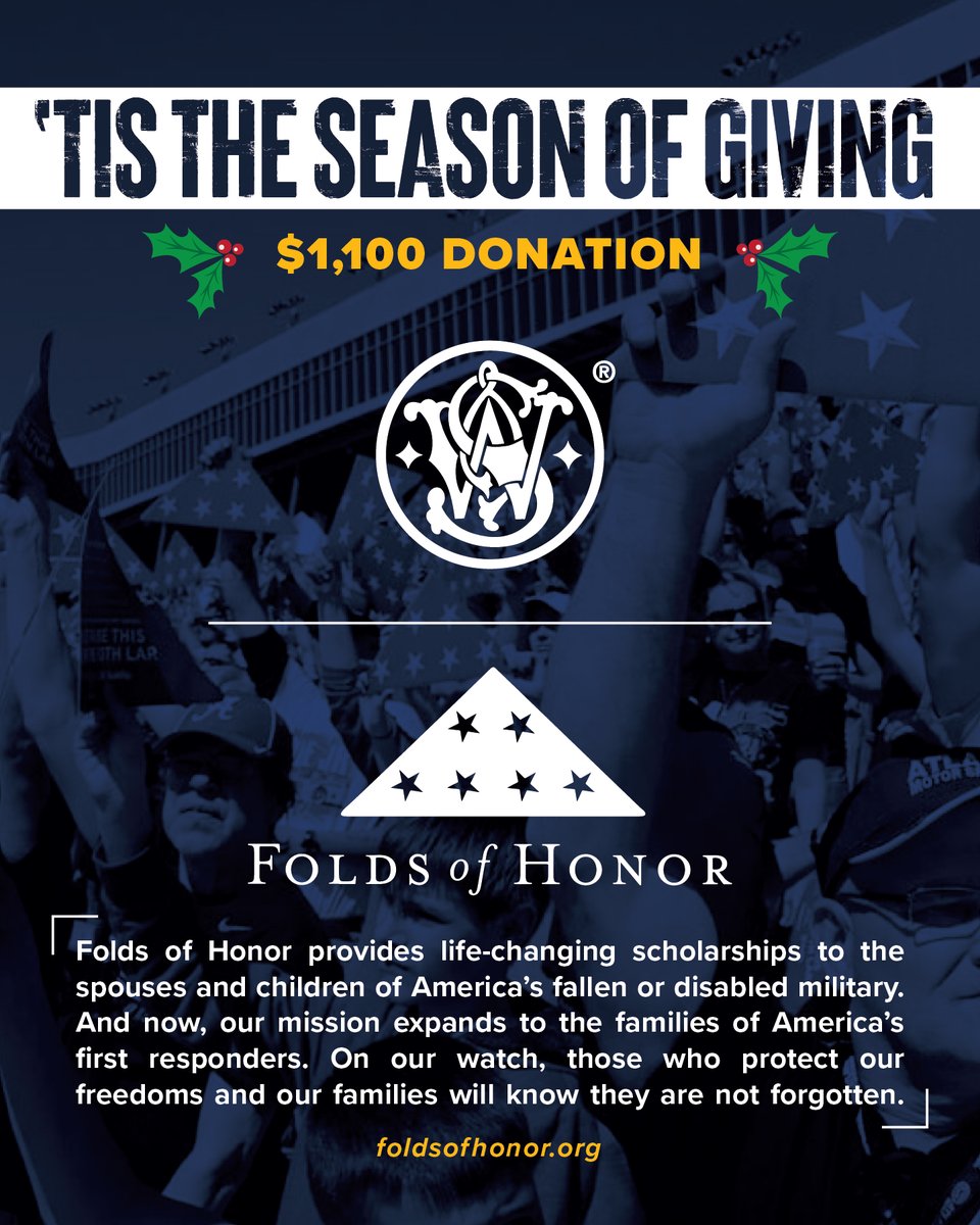 Smith_WessonInc's tweet image. 🎁 Celebrating the season with purpose: Smith &amp;amp; Wesson is thrilled to share the joy by donating to Folds of Honor! 🇺🇸

Join us in making a meaningful impact for our nation's heroes and their families this Christmas season! #FoldsOfHonor