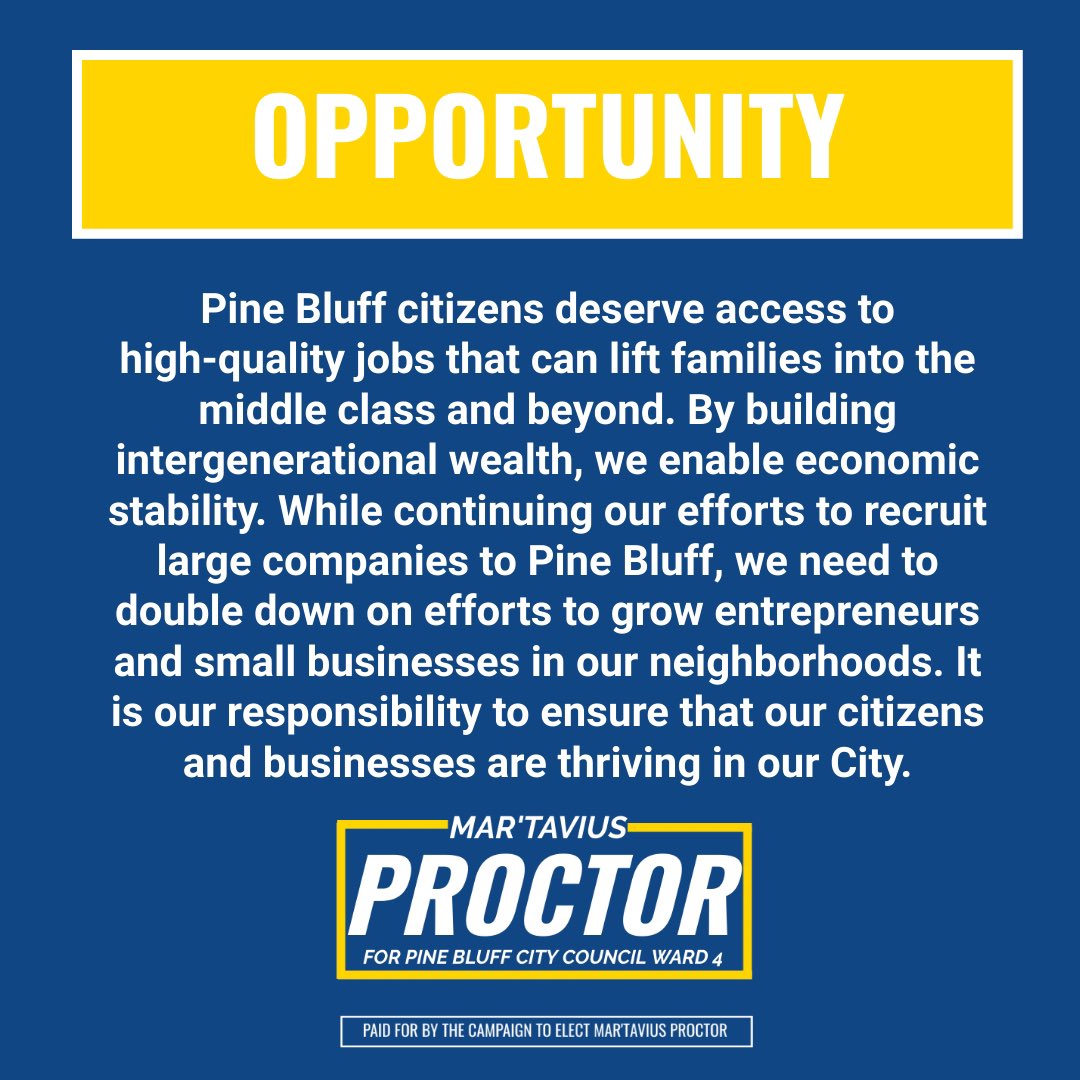 ProctorForWard4's tweet photo. Vote Mar'Tavius Proctor for Pine Bluff City Council - Ward 4 on March 5th!
β’
β’
β’
#Proctor4Progress #ProgressTheBluff https://t.co/FI2rf5t6E7