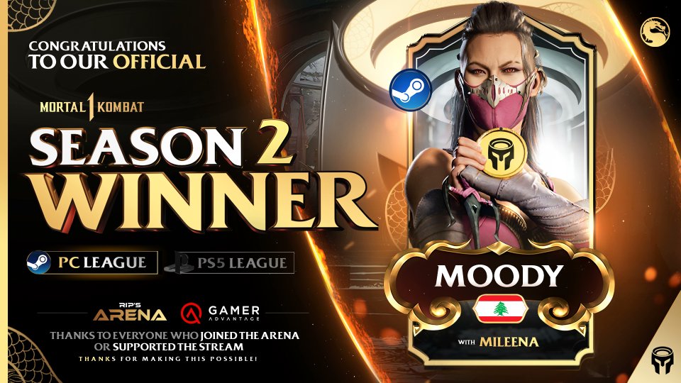 🏆Another Season has come to an end🏆
🔶Thank you for your trust &amp; for playing in our Events
⚔️The official Season II Arena Champions are:

🥇PS5-League :  <a href="/School_Man_/">School-_-Man</a> 
🥇PC-League: <a href="/Moody_FGC/">𝓜𝓸𝓸𝓭𝔂</a> 

🌎Season III will be announced very soon!