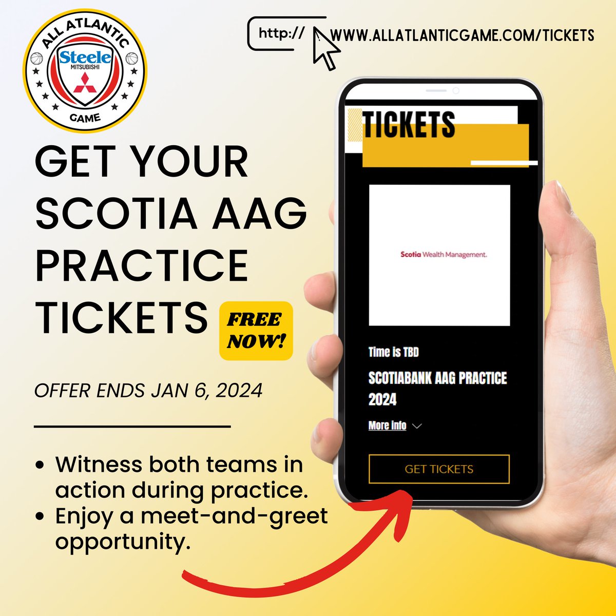 🏀 Exciting Holiday Announcement!
Join us for a FREE Open Practice Event powered by Scotia Bank Wealth Management during the Steele All Atlantic Game weekend! For the first time ever, we're opening the doors to let family, friends, and university coaches witness both teams.