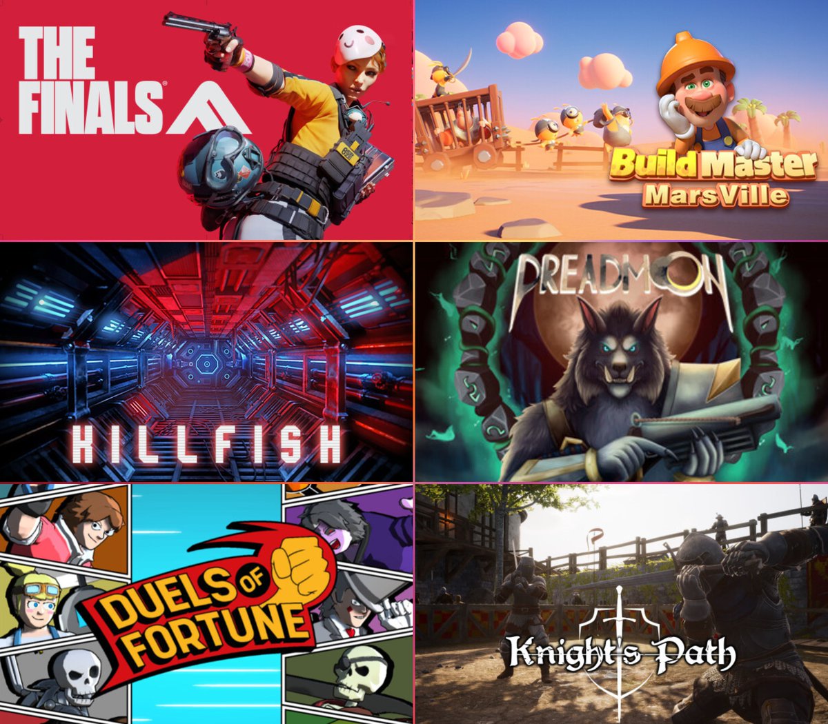 SteamGamesPC's tweet photo. 📎 DEC 24 NEW FREE GAMES ON STEAM 📎

1⃣THE FINALS
https://t.co/UrewdP5Ahx
2⃣Build Master
https://t.co/Pq8hKmLxVI
3⃣KILLFISH
https://t.co/esSMtVfg4X
4⃣DreadMoon
https://t.co/oPYNoLgJpo
5⃣Duels of Fortune
https://t.co/k0wyPvqNsu
6⃣Knight's Path
https://t.co/BhIE1ekauZ https://t.co/UX2wYY6DDU