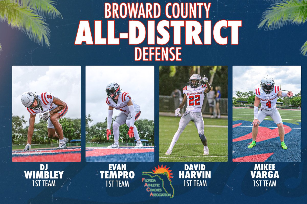 Westminster Academy Football (@walionsfb) on Twitter photo Congratulations to DE DJ Wimbley <a href="/iamdwayne_1/">Dwayne Wimbley jr</a>, LB Evan Tempro <a href="/TemproEvan/">Evan Tempro</a>, DB David Harvin II @davidhxrvinii, and LB Mikee Varga <a href="/mikeevarga24/">Michael Varga</a> on being named to <a href="/FACACoach/">FACA</a> Broward County 1st Team Defense‼️ Congratulations to DE DJ Wimbley <a href="/iamdwayne_1/">Dwayne Wimbley jr</a>, LB Evan Tempro <a href="/TemproEvan/">Evan Tempro</a>, DB David Harvin II @davidhxrvinii, and LB Mikee Varga <a href="/mikeevarga24/">Michael Varga</a> on being named to <a href="/FACACoach/">FACA</a> Broward County 1st Team Defense‼️