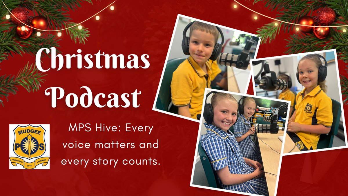 Mudgee Public School (@mudgeeps) on Twitter photo Twas the night🌛before Christmas🎄, when all through <a href="/MudgeePS/">Mudgee Public School</a> 🏫
Dozens of students were doing something cool 😎.
It’s the school’s podcast 📻 series - the MPS Hive 🐝
Episode four 4️⃣ is now streaming live.
Click below to listen to our Christmas special
open.spotify.com/episode/3PzbBk… Twas the night🌛before Christmas🎄, when all through <a href="/MudgeePS/">Mudgee Public School</a> 🏫
Dozens of students were doing something cool 😎.
It’s the school’s podcast 📻 series - the MPS Hive 🐝
Episode four 4️⃣ is now streaming live.
Click below to listen to our Christmas special
open.spotify.com/episode/3PzbBk…