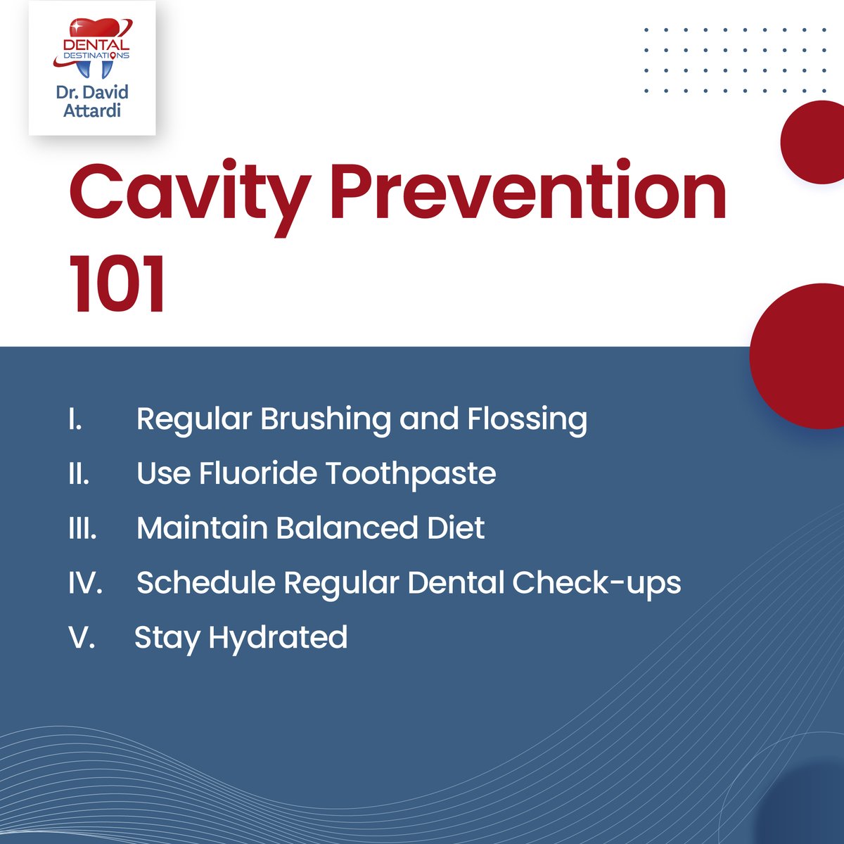attardidav's tweet photo. Dr. Attardi's Guide to a Healthy Smile!
Regular Brushing and Flossing
Use Fluoride Toothpaste
Maintain a Balanced Diet
Schedule Regular Dental Check-ups
Stay Hydrated
Follow these steps to keep cavities at bay and maintain a radiant smile! 😄🌈 #DentalWellness #CavityFree https://t.co/kqcXiqHd2u