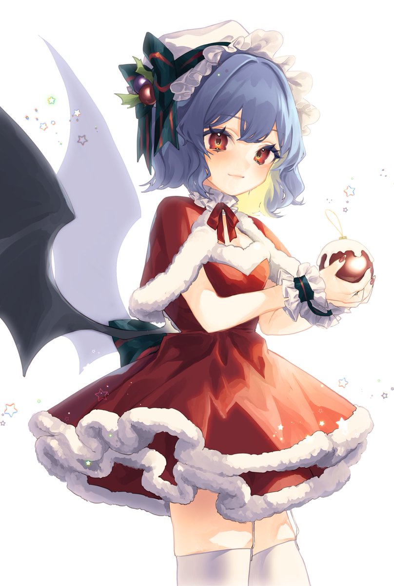 remilia scarlet 1girl solo wings bat wings hat thighhighs red eyes  illustration images