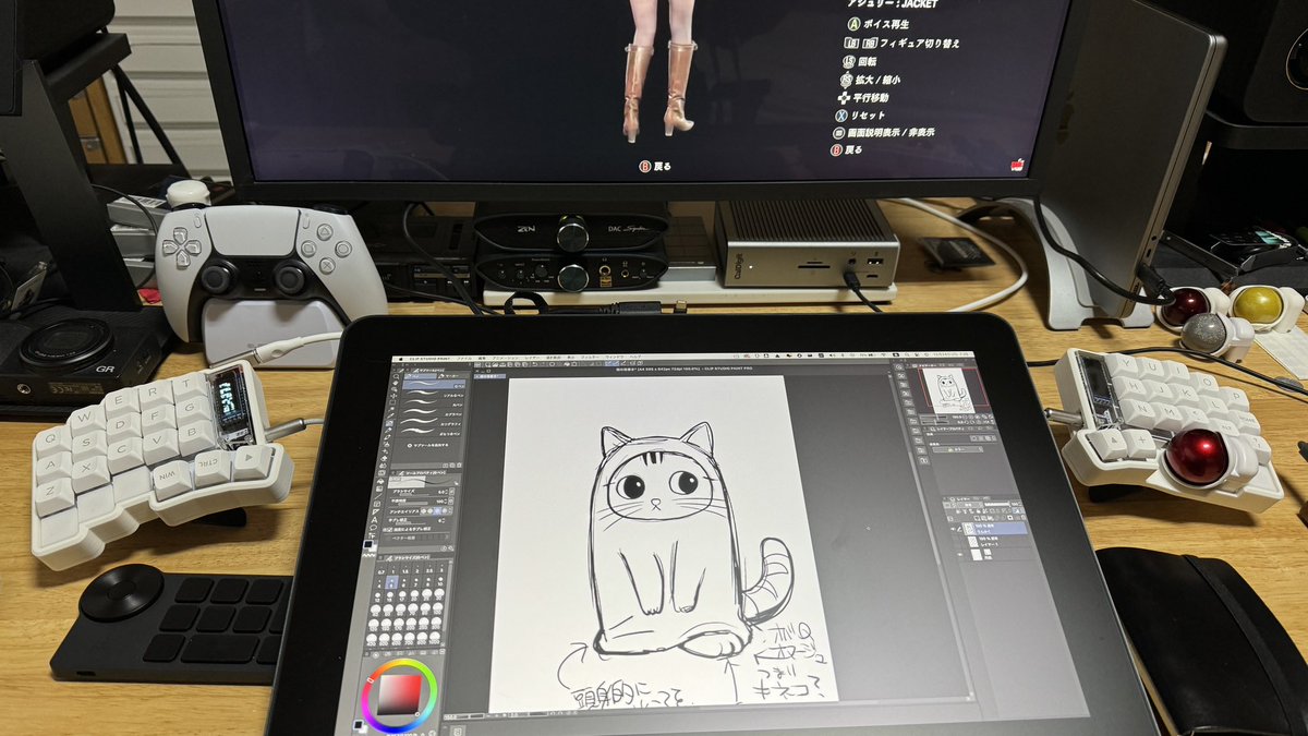 irma_t's tweet photo. 先週末にインフル陽性と診断され、翌日に液タブが届いた。思わず気合が入ったせいか、症状が落ち着く。が、セッティングに四苦八苦･ﾟ･(つД｀)･ﾟ･ 
#keyball39 https://t.co/ePBDCYlbI9