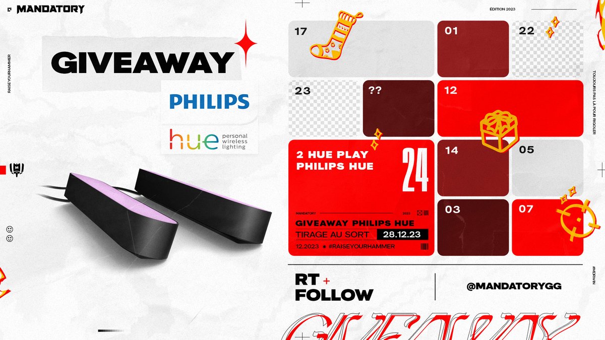 Tentez de remporter un pack de 2 Philips Hue Play !

Pour participer :

🔄 RT ce tweet
👤 Follow <a href="/MandatoryGG/">MANDATORY</a>
🔗 Check ce lien : bit.ly/3GUFA6w

📆 TAS le 28/12
