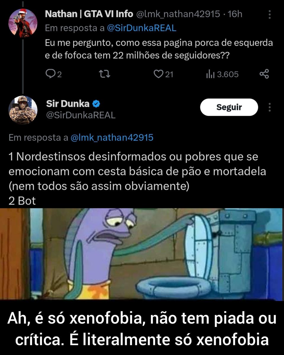 jonnycry's tweet photo. @SirDunkaREAL Olha o xenófobo 💩 https://t.co/PaSTAFsdhf