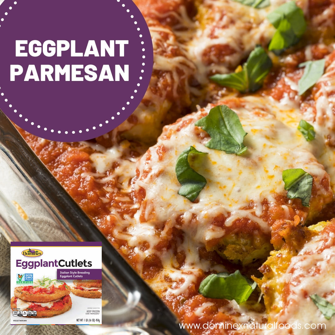Our #Dominex Eggplant Parmesan is a great way to create a delicious vegetarian option for Christmas dinner. Layer #DominexEggplant Cutlets, your favorite pasta sauce, Mozzarella, & Parmesan cheese. Bake for 35 mins. Find our #Eggplantproducts on DominexNaturalFoods.com.