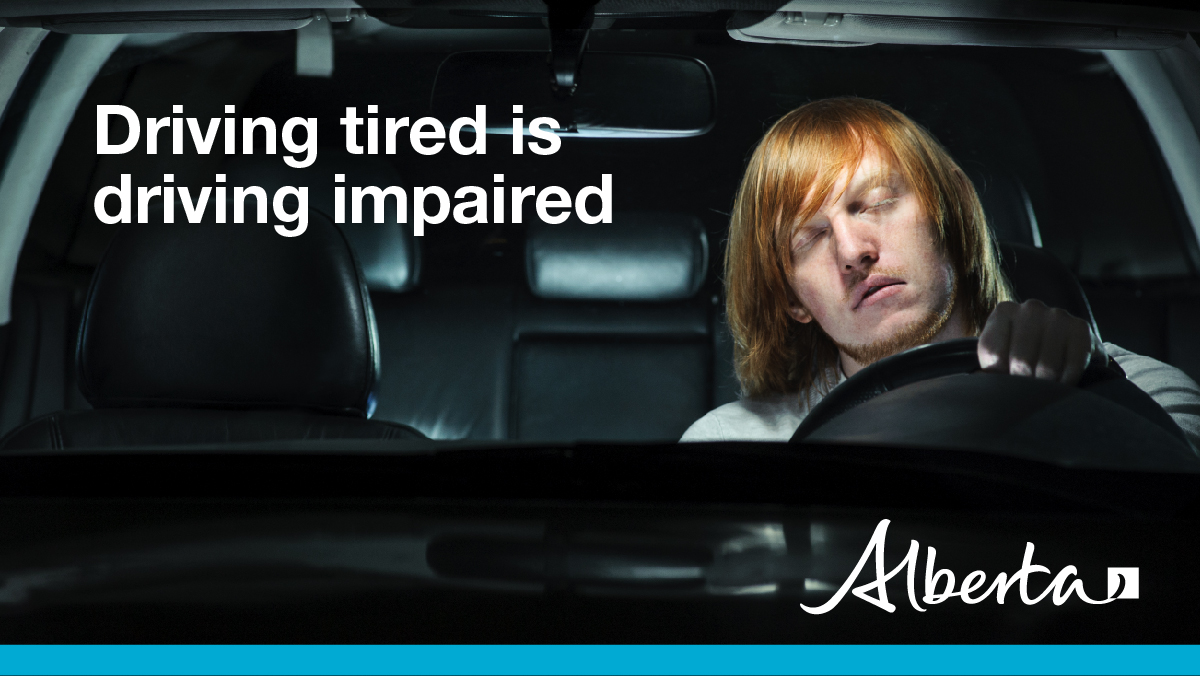 ABTransComm's tweet photo. Drowsy driving is just as dangerous as drunk driving. 

Pull into a rest stop and take a short nap or switch drivers if you’re tired this #HolidaySeason. #ABRoads #DriveSafe #RoadSafety https://t.co/mUE7k8Pkmv
