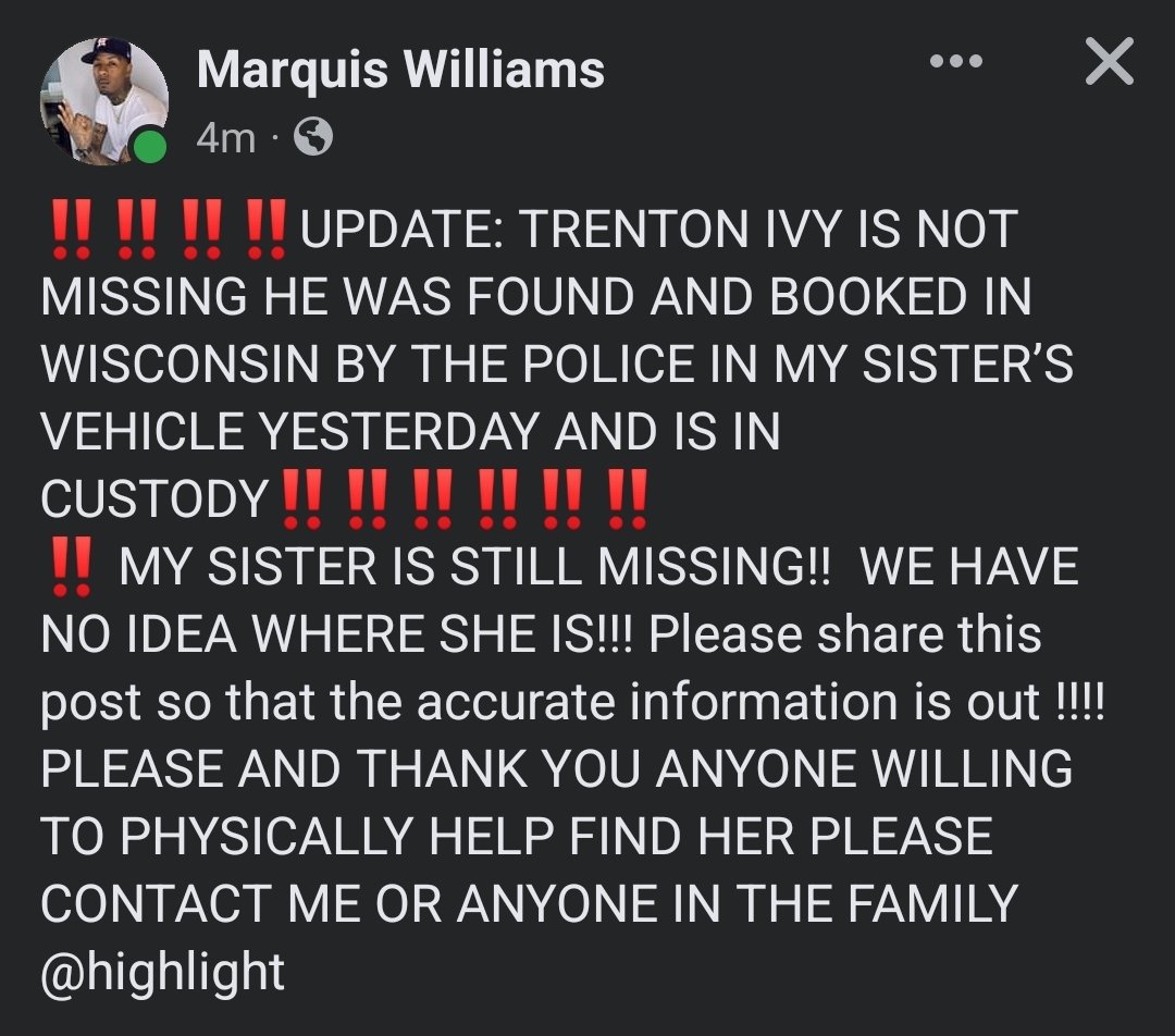 Mr_Kodaq's tweet photo. @KMOV UPDATE! PLEASE KEEP SHARING TO HELP FIND MY COUSIN! Marquisha Williams 

Trent Ivy https://t.co/RuDn0S2olZ