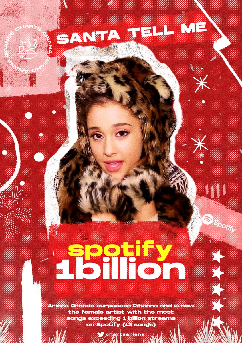 “Santa Tell Me” has reached 1 billion streams on Spotify. It’s Ariana Grande’s 13th and the first Christmas song released this century to achieve this milestone.