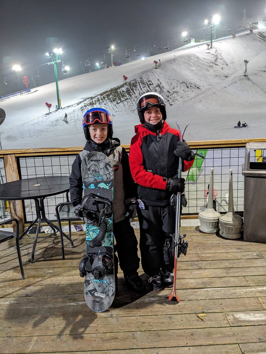 It might be 41 and misty but these boys don't care. Love their passion! Thankful @PineKnobSkiing works hard to give us a season when Mother Nature isn't! #protectourwinters #skiing #snowboarding