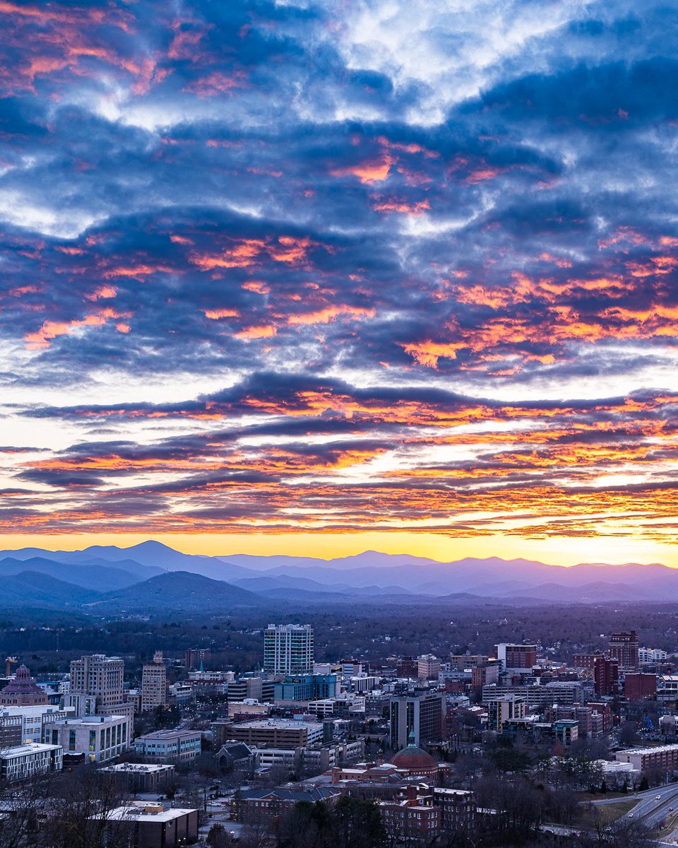 A beautiful sunset over the Asheville skyline tonight