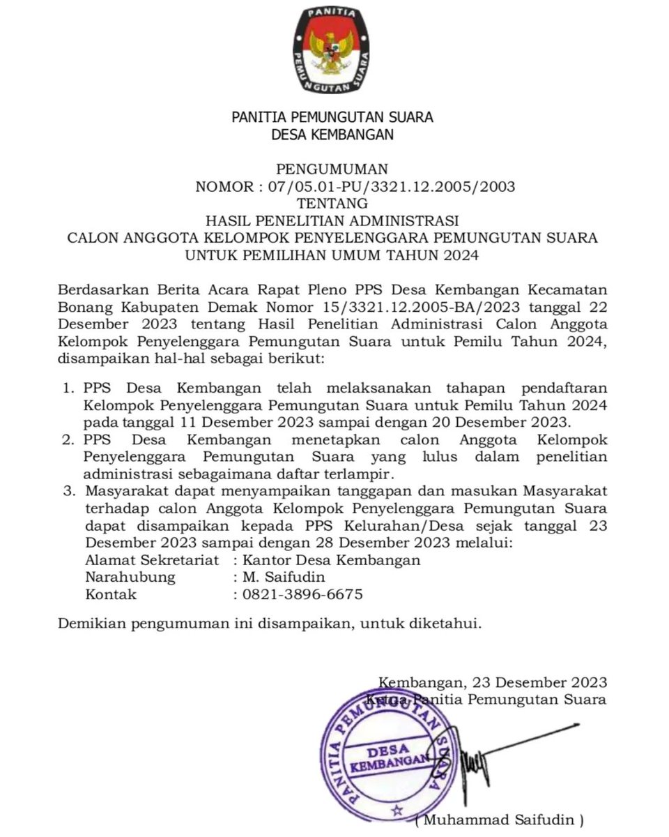 KembanganPps's tweet photo. Sebanyak 94 orang pendaftar KPPS PPS Desa Kembangan, dinyatakan lolos administrasi.
Adapun nama nama pendaftar KPPS PPS Desa Kembangan terlampir.

#pemiluserentak2024 
#kpps https://t.co/AQsu7fjdqZ