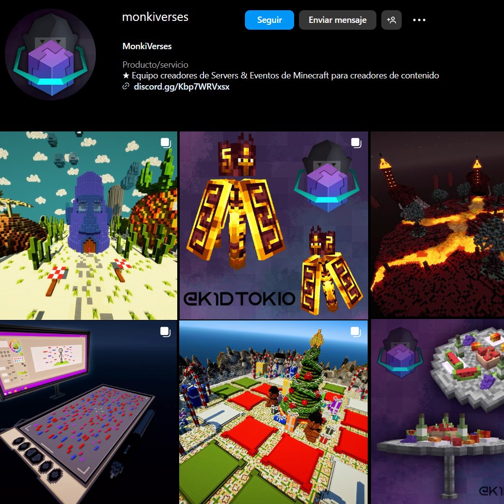 🎮 ¿Buscas crear un evento de Minecraft para tu canal?  🏗️ Gracias a nuestro equipo de builders y artistas te ofrecemos construcciones y modelos 3D de gran calidad. 

📲Visita y síguenos en nuestra cuenta de Instagram:
📷 instagram.com/monkiverses/