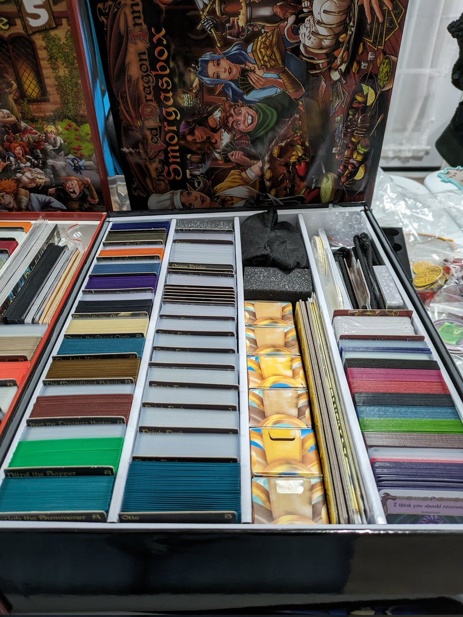 willitgetthere's tweet photo. Proud to announce that I have finally finished sleeving all the characters I currently have for @SlugFestGames' #RedDragonInn. Still in search of Spyke/Flower (&amp; any SlugCrew-only) and waiting on Melvyn/Marah. Each character has their own unique sleeve color.
#boardgames #rdi https://t.co/5AtUsZezlo