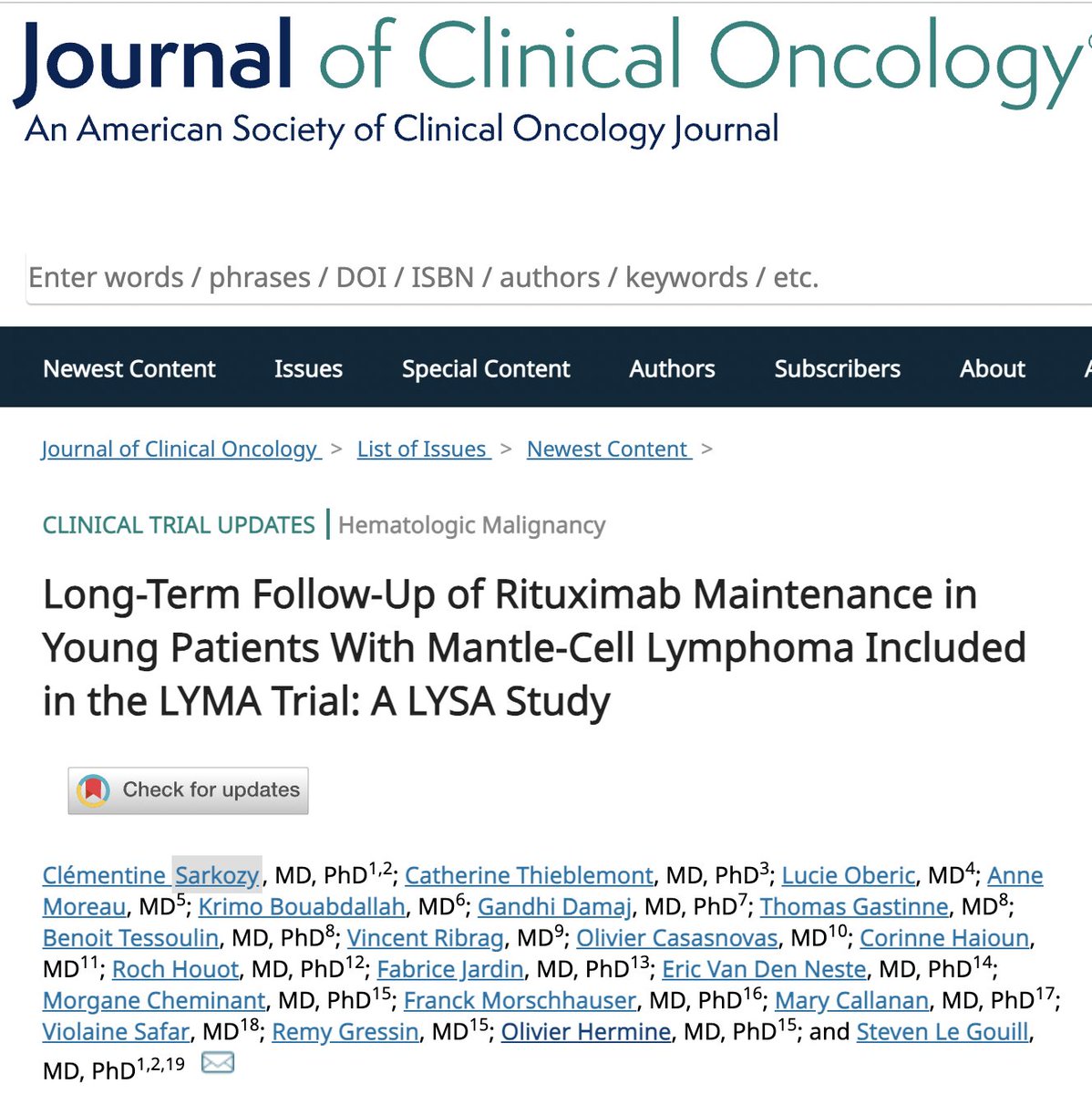 👏🏼👏🏼Congratulations @clementinesar et al. 
@JCO_ASCO #lymphoma #mantlecelllymphoma #MCL #LYSA #lymsm