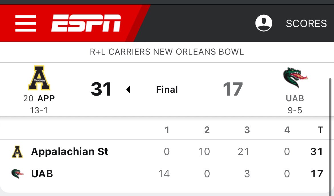 AppStateMike83's tweet photo. In fairness to JMU, who could reasonably be expected to beat an 8+ win team in a bowl game with an interim coach just weeks after the HC bolted for a P5 program?! https://t.co/a5Cm80Yn53