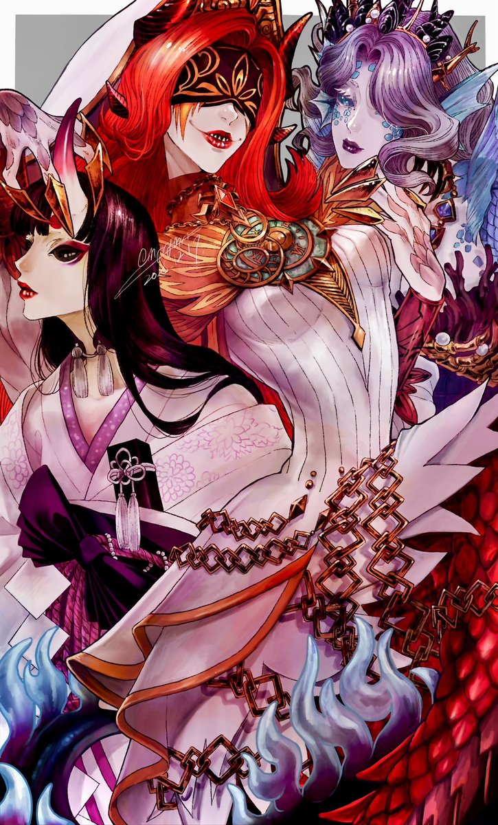 「1月(無常/梅) 2月(無常美智/旧正月) 3月(魔女美智漁師/) 4月(蝋人形」|鮪屋むろみ/ふみむしのイラスト