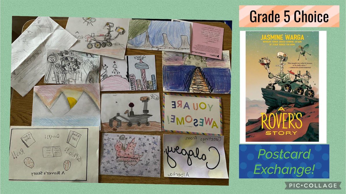 gpsjrvikings's tweet image. Durst and Love signed up for this back in September! We both read “A Rover’s Story” by Jasmine Warga then we exchanged postcards with 25 other schools in US and Canada about our favourite parts. #globalreadaloud #postcards