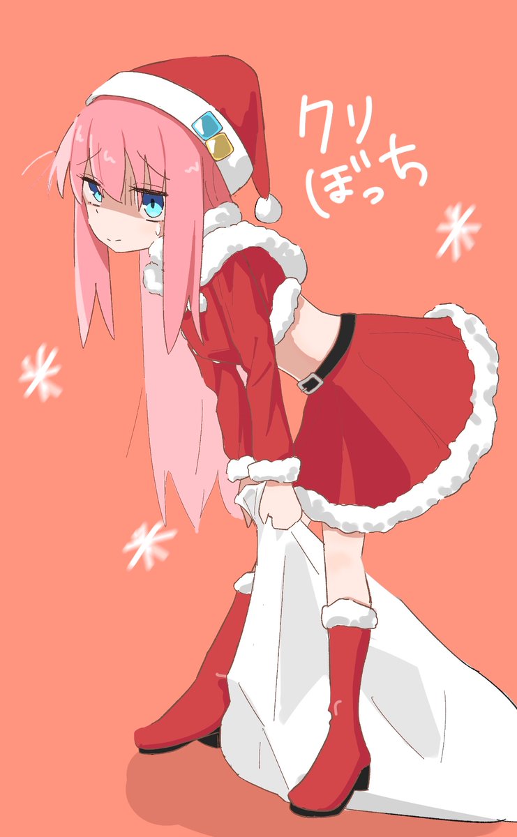 gotoh hitori ,gotou hitori 1girl hat solo pink hair santa hat long hair santa costume  illustration images