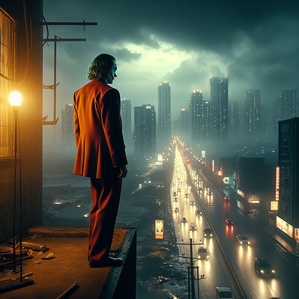 mxcyberx's tweet photo. A cinematic screenshot of the joker movie from. 2019

Made By DALL·E 3 

 #dalle3art #digitalart #afterrain #rain #dalle3 #ai #AIgirl #dalleai #fyp #thisisart #artificalintelligence #aiart #artificialintelligenceart #jokermovie #joker https://t.co/ApbrvTYQGD