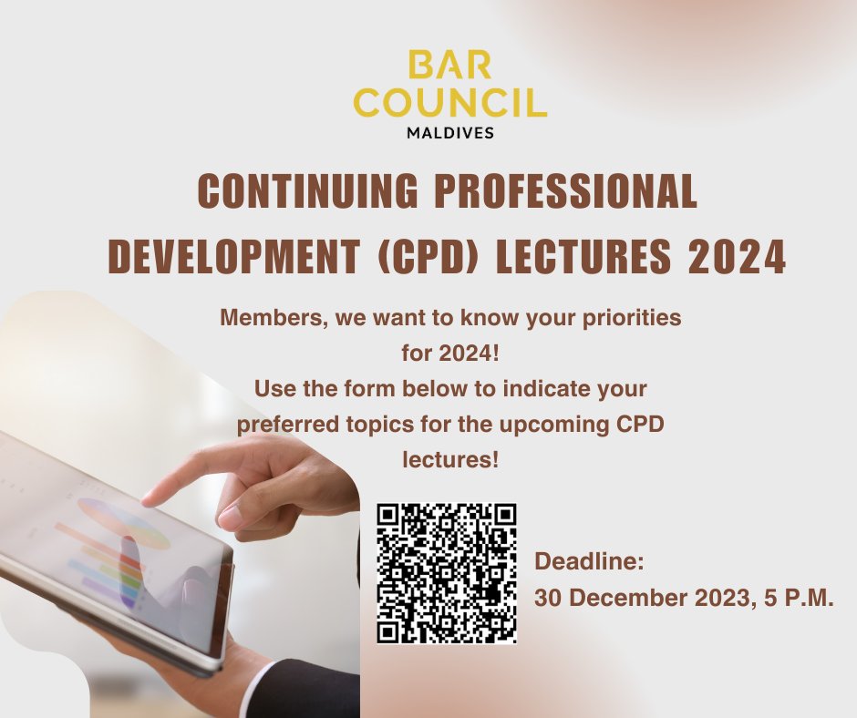 MvBarCouncil's tweet photo. Share your professional development priorities with us! Take our short membership survey to help develop CPD virtual lectures tailored to your needs. 

Fill it out via https://t.co/Ig7NRXL56k before 30 Dec ’23, 5P.M. https://t.co/tMIiB77wud