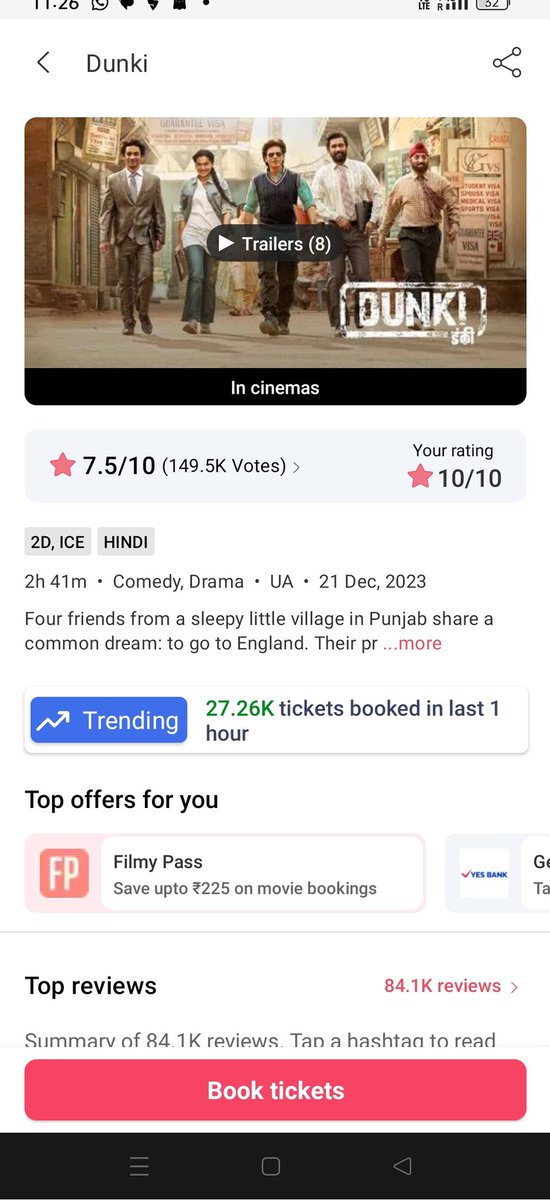 Dunkion21stDec's tweet photo. #Dunki will go on rampage mode today and tomorrow on #Christmas 🔥🔥🔥

Advance picking up at a tremendous speed.
Should go 30k+ today ✅🔥

Families loving it❤️

HATTRICK FOR SRK IN 2023
#DunkiBoxOffice #DunkiBlockbuster #ShahRukhKhan #RajkumarHirani #DunkiReview #DunkiMania https://t.co/HvTA3Kagxj