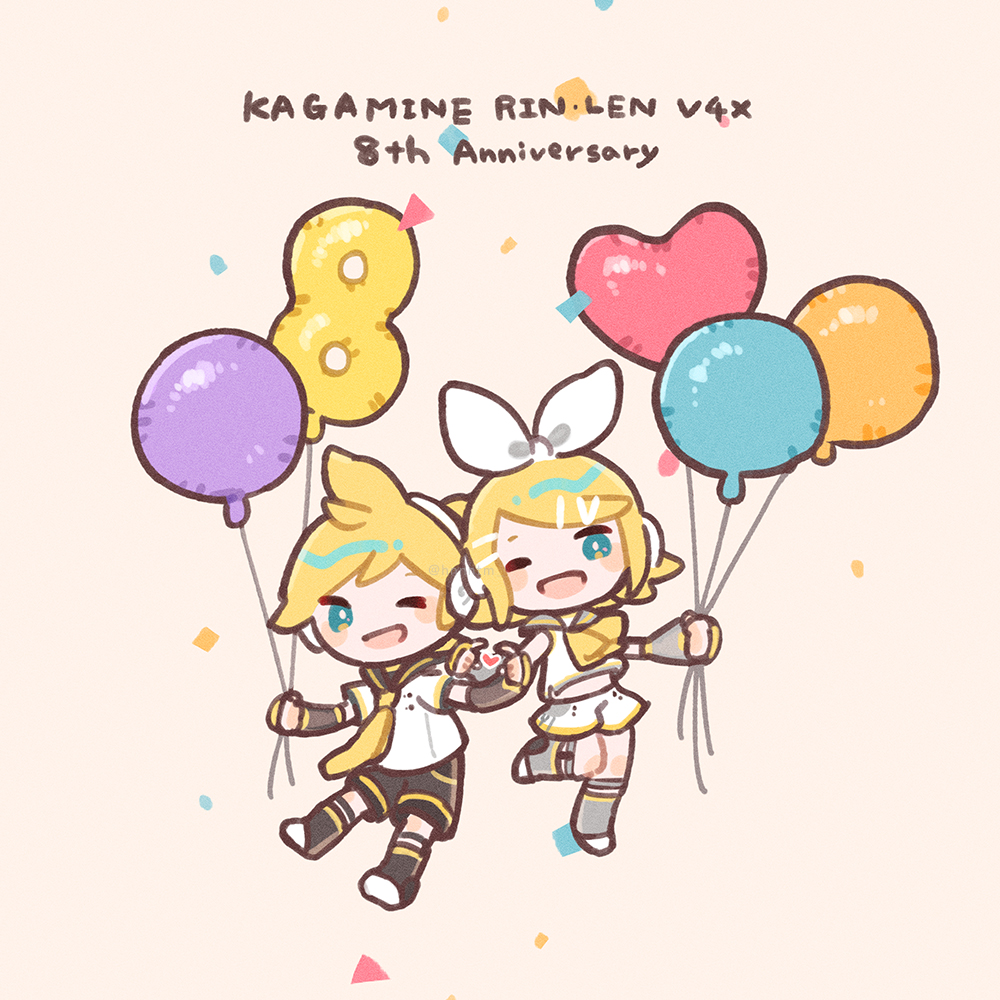 鏡音レン ,鏡音リン 「V4Xみね8周年おめでと〜!#鏡音リン #鏡音レン 」|lilija︎🌸のイラスト