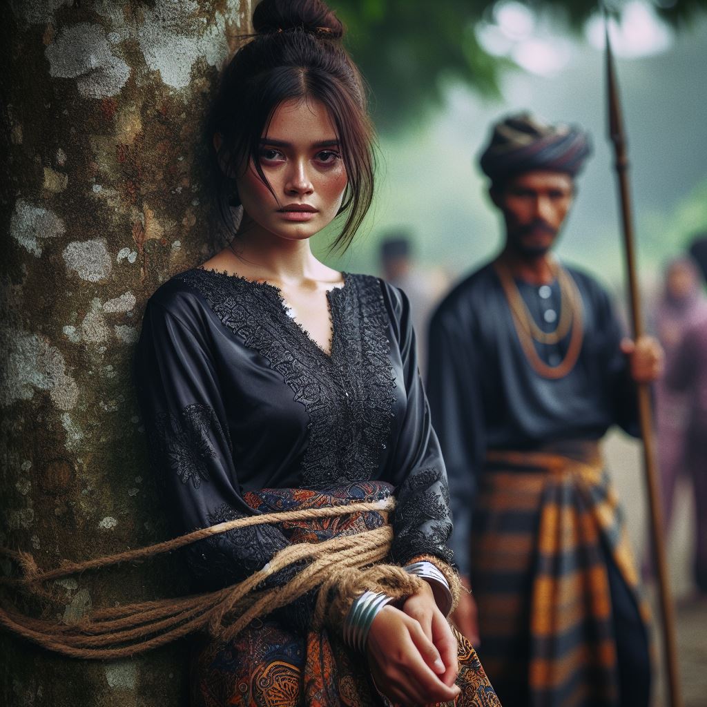 FaizalMamat4's tweet photo. Selepas berberapa hari try prompting AI, inilah hasil AI paling jadi dalam cuba menggambarkan babak Mahsuri di bunuh. Bukan senang nak prompt benda yg sensitif, mesti kena block.  Akhirnya setelah percubaan demi percubaan, akhirnya berjaya... https://t.co/nQVuIIRJgi