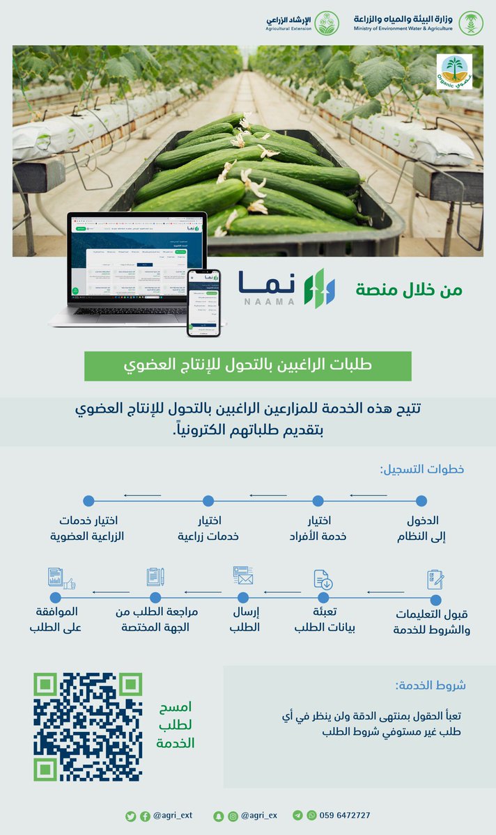 8 خطوات ميسّرة.. 'الإرشاد الزراعي' توضح آلية تقديم طلبات المزارعين للتحوُّل إلى الإنتاج العضوي. #مرشدك_الزراعي sabq.org/saudia/23snk40…