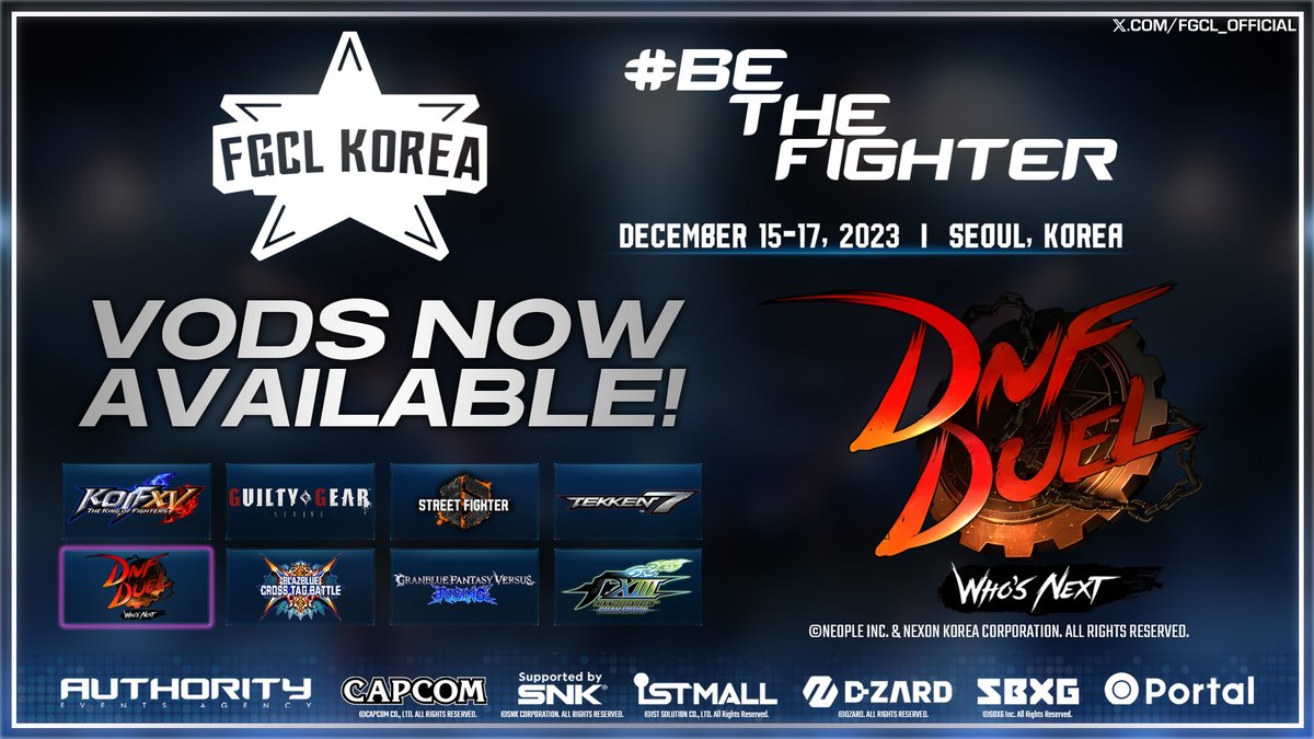 FGCL KOREA 2023 #DNFDuel VODs are now LIVE!

Pools:
youtube.com/watch?v=VljitU…

Top 8:
youtube.com/watch?v=BHhixL…

#FGCLKOREA2023 #BeTheFighter