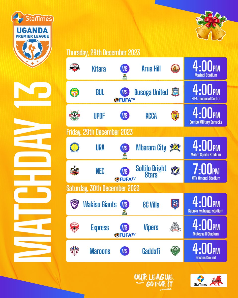 Matchday thirteen (13) fixtures 🗞️ #StarTimesUPL
