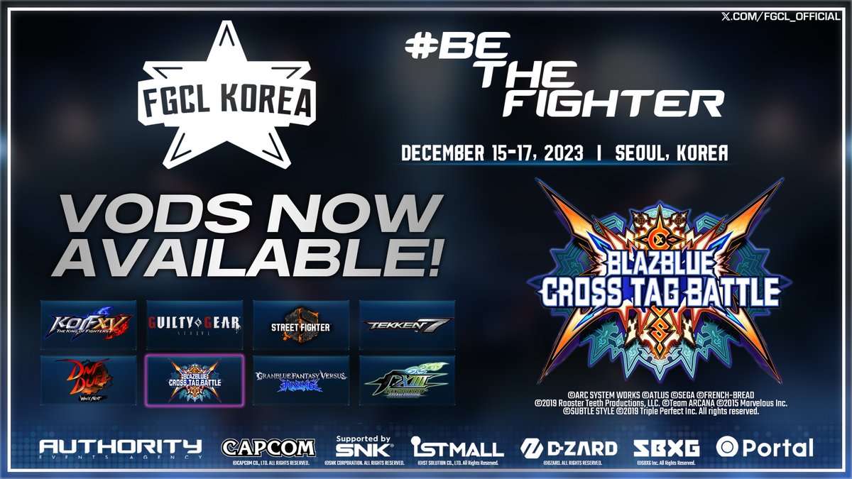 FGCL KOREA 2023 #BBTAG VODs are now LIVE!

Pools:
youtube.com/watch?v=pf8GyJ…

Top 8:
youtube.com/watch?v=KfmbJ7…

#FGCLKOREA2023 #BeTheFighter