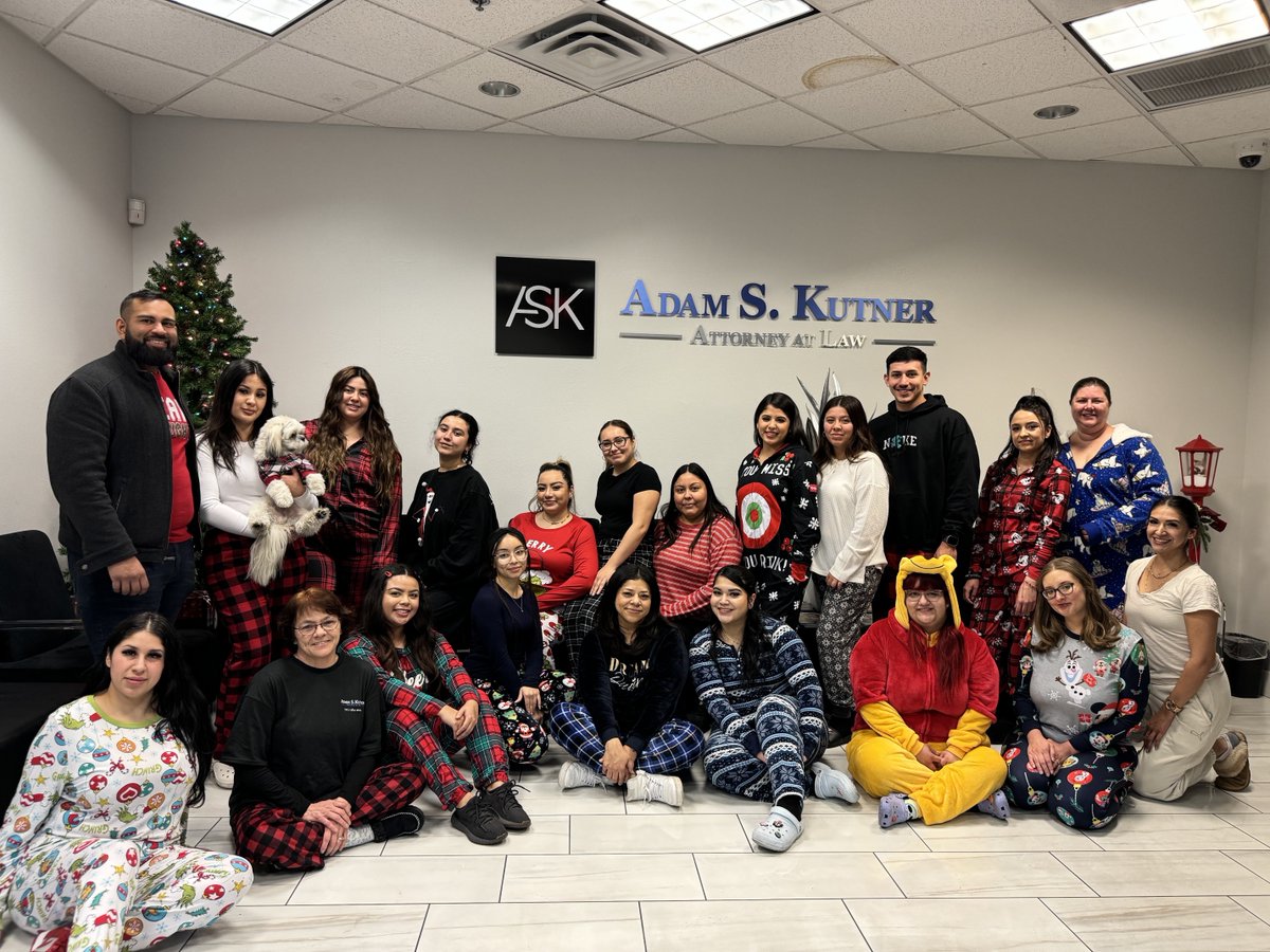 AdamSKutner's tweet photo. There are normal days in the office, and then there are PJ days with a white elephant gift exchange &amp; a very special four-legged guest! PJ day is one of our favorite annual holiday traditions. What's yours? 👇

#PJDay #HappyHolidays #TisTheSeason #DogsInClothes https://t.co/Nb2SDo4HY2